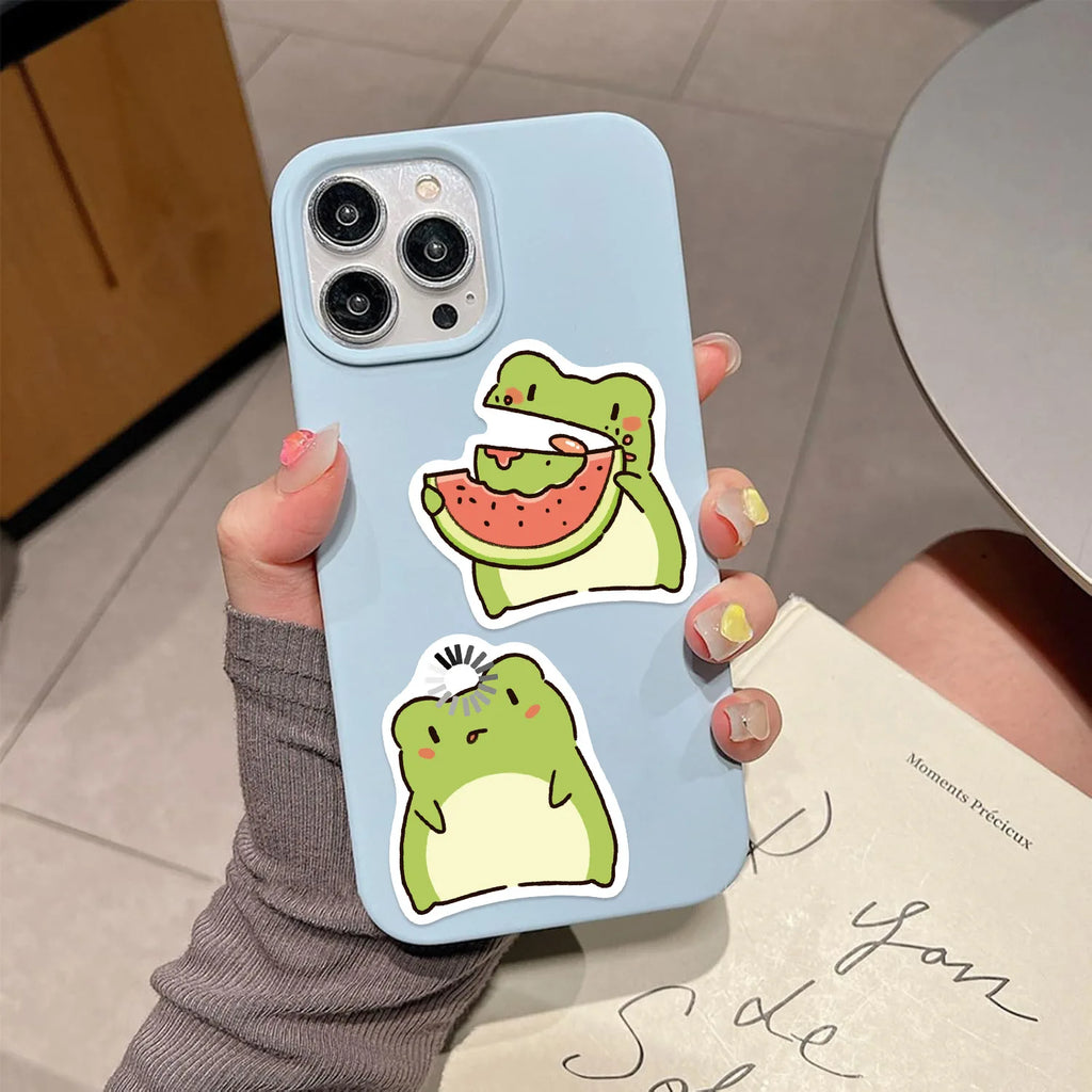 ‌50/100Pcs Funny Cartoon Frog Stickers - Unique Non-repeating Waterproof Decals for Phone, Cup, Notebook, Fridge, Pencil Box