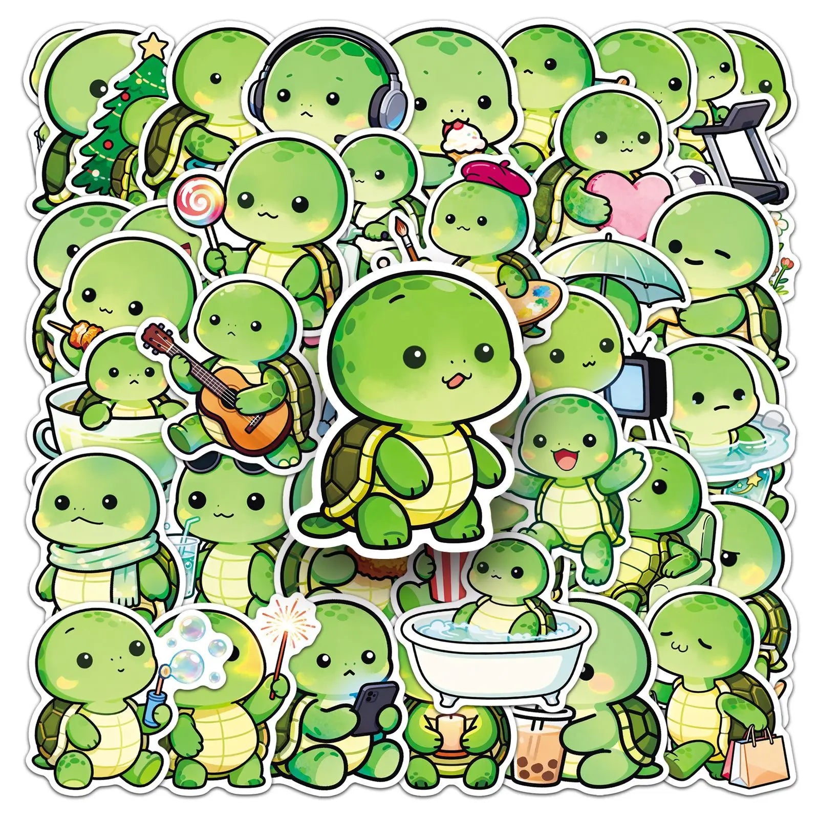 50/100PCS Bean Eye Turtle Sticker Cute Cartoon Animal Waterproof Decorative Mobile Phone Notebook Stationery Sticker