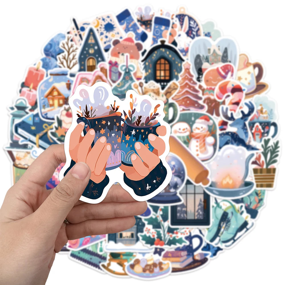 50PCS Winter Cartoon Stickers Exquisite Laptop Materials Phone Cases Laptop Suitcases Water Cups Waterproof Stickers