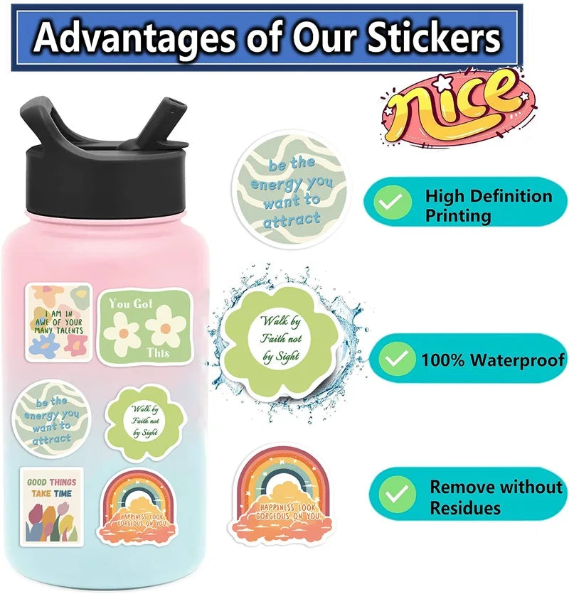10/30/50PCS Inspiring Pink Green Children's PVC Sticker Aesthetic Decoration Scrapbooking Stationery School Supplies for Kids