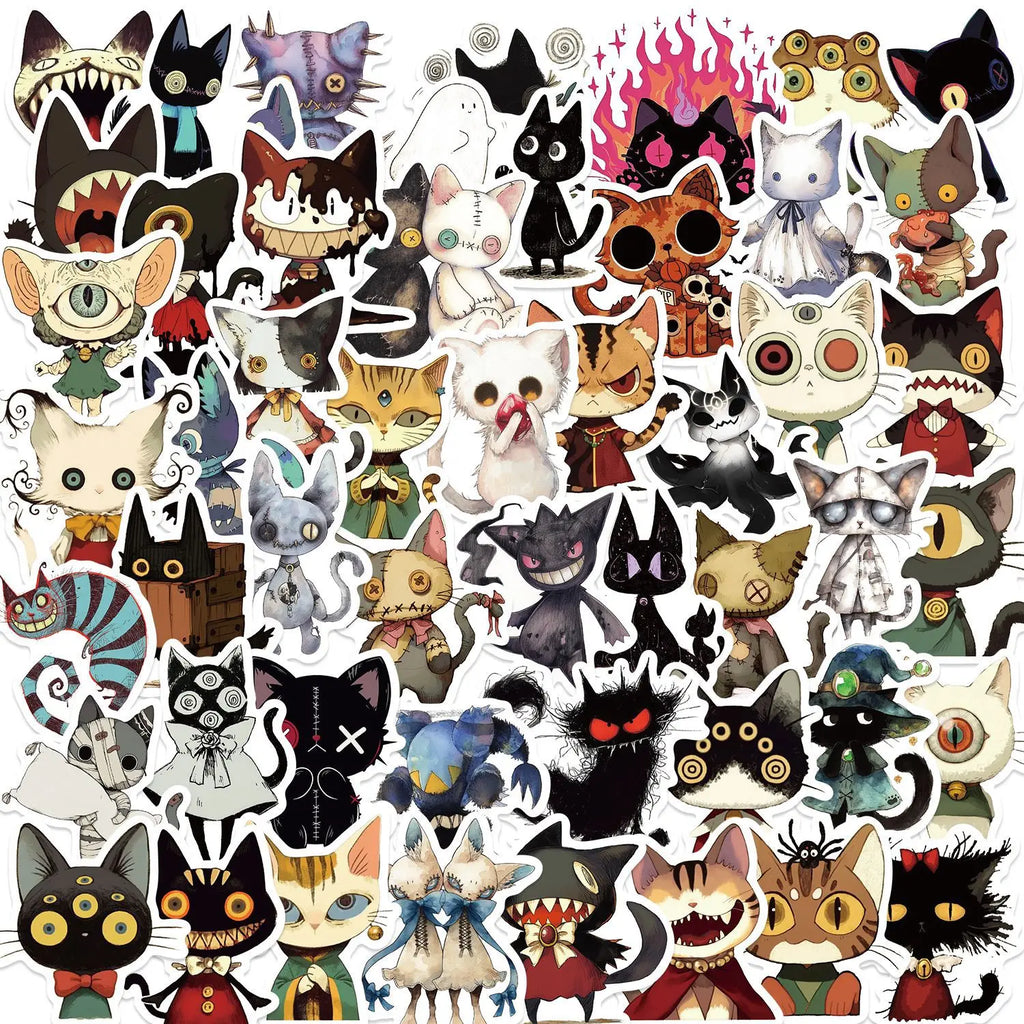 50/100PCS Gothic Weird Cat Graffiti Stickers Decorative Guitar Notebook Luggage DIY Waterproof Stationery Stickers
