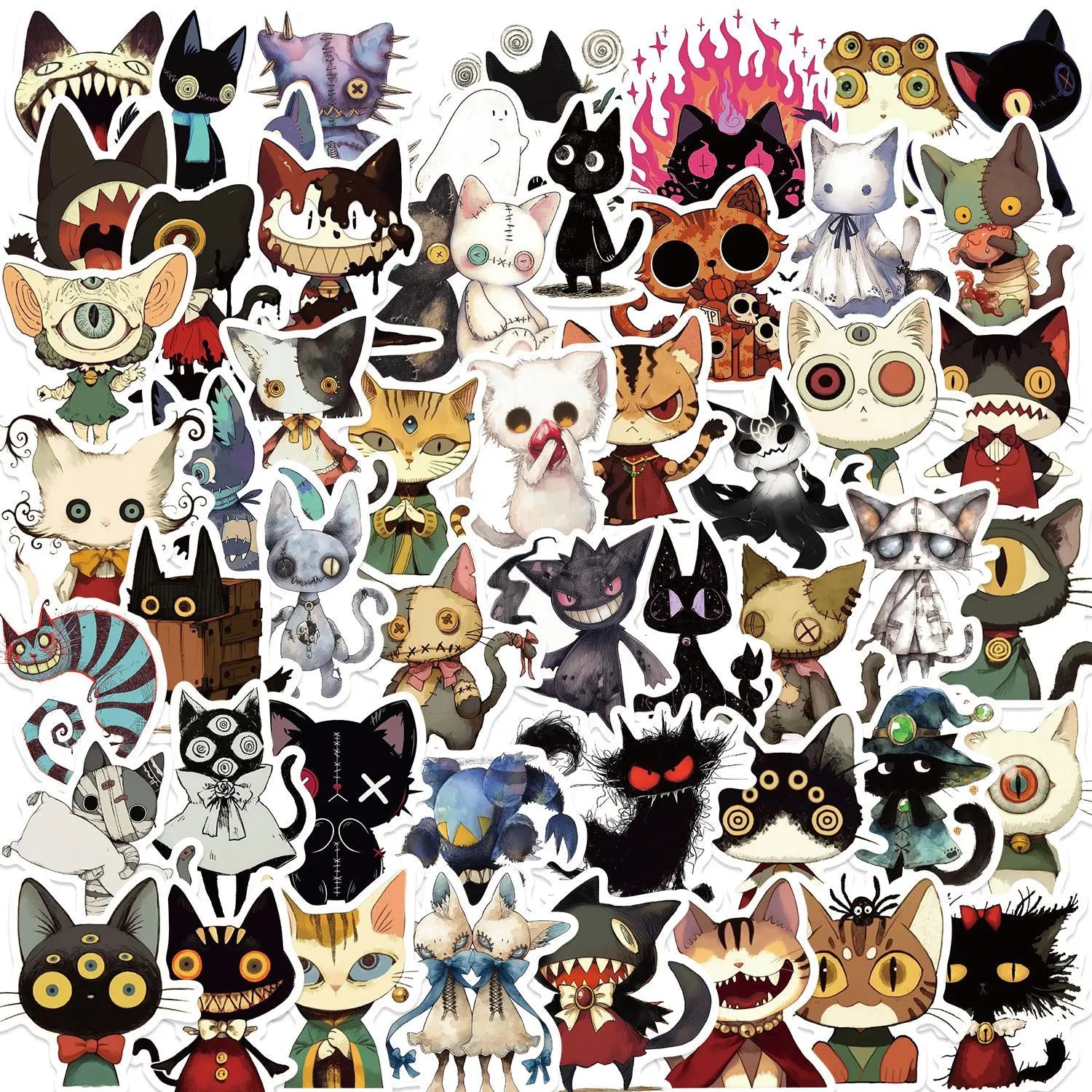 50/100PCS Gothic Weird Cat Graffiti Stickers Decorative Guitar Notebook Luggage DIY Waterproof Stationery Stickers