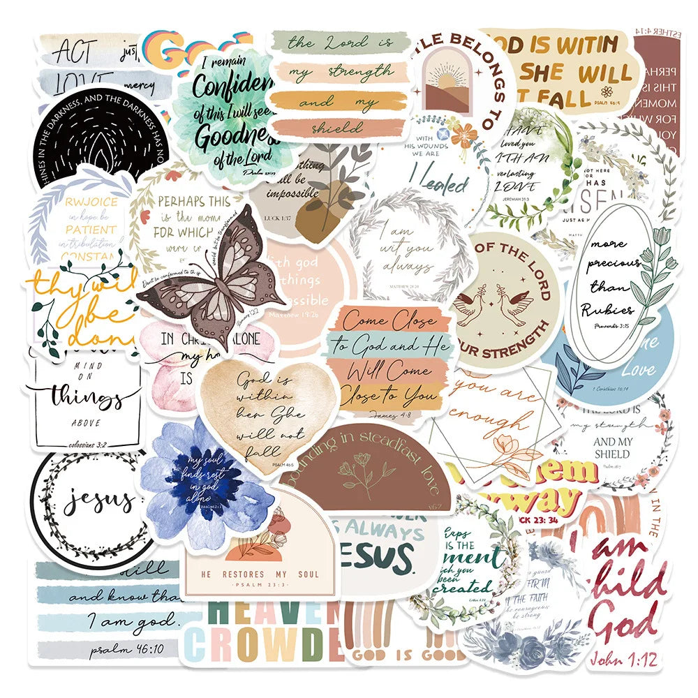 50/200PCS Bible Quote Sticker Packs for Decoration Pad Suitcases Phone DIY waterproof Kids Notebook Stationary tickers