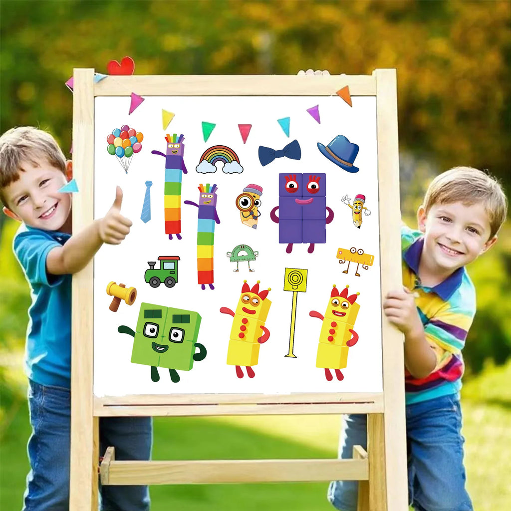 8/16 Pcs Cartoon Number Block Puzzle Make A Face Stickers Educational DIY Game for Laptop Desk Toy Shelf Drawer Shoe Rack Decals