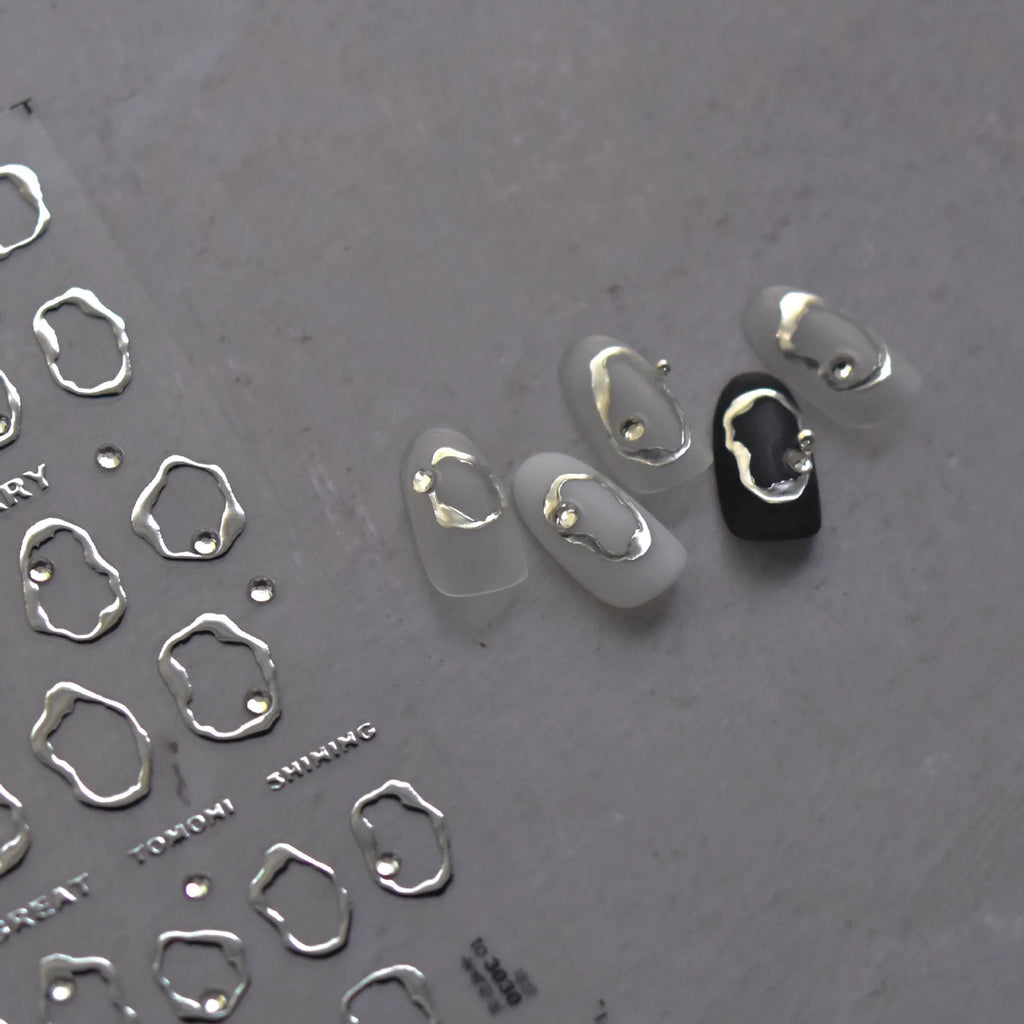 1pc lrregular Silver Frame Nail Art Stickers 5D Crystal Diamond Manicure Designs Stickers for Nails Decorations Adhesive Decals