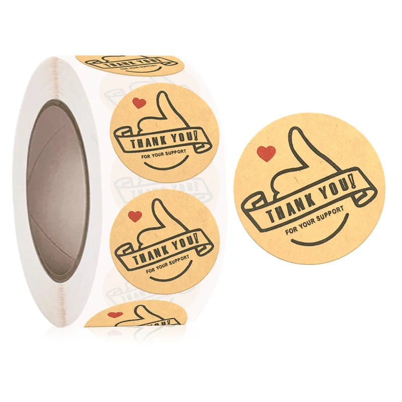 500Pcs Kraft Paper Handmade with Love Thank YOU Stickers DlY Decoration Label Perfect For Adorn Gifts and Baking Sealing