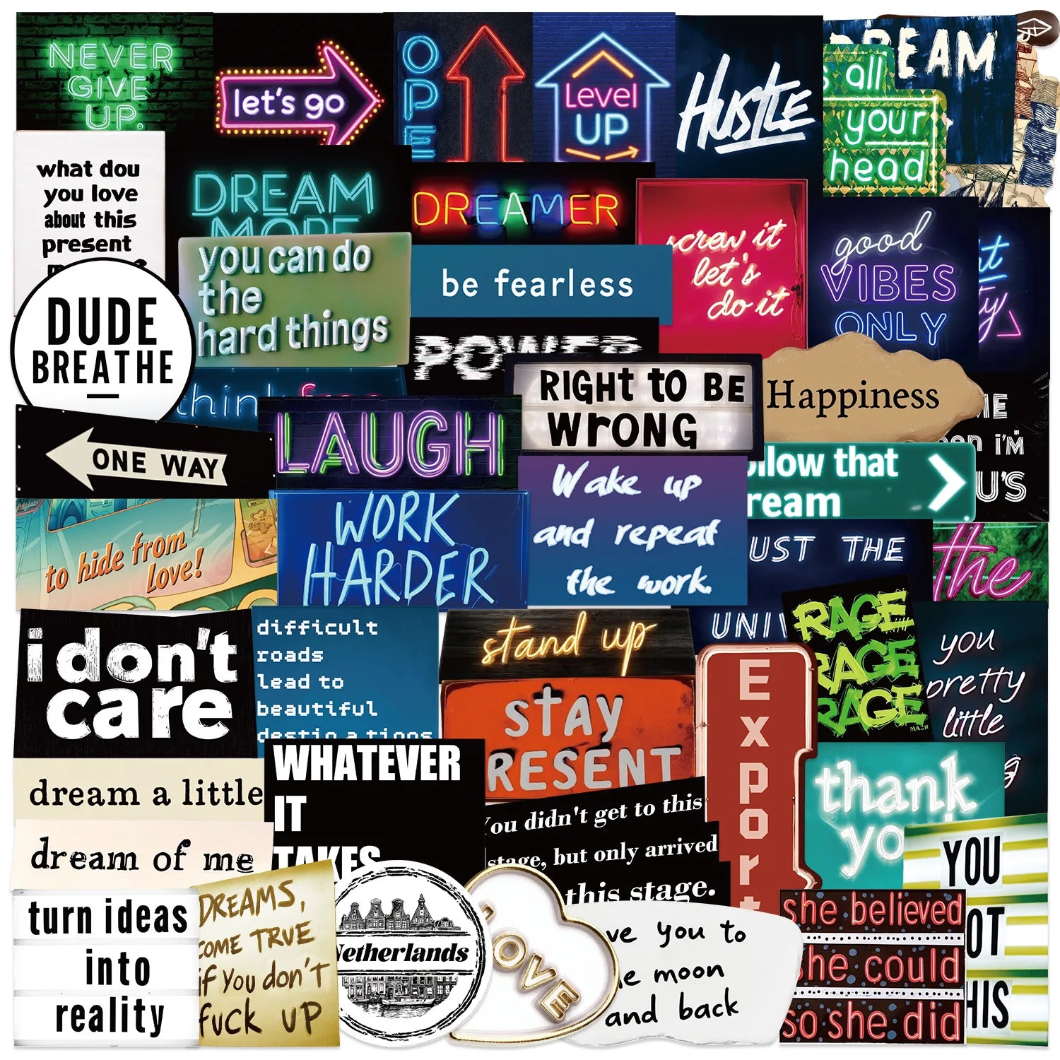 50/100PCS Cartoon Cold Graffiti Text Graffiti Stickers Decorative Guitar Notebook Luggage DIY Waterproof Stationery Stickers