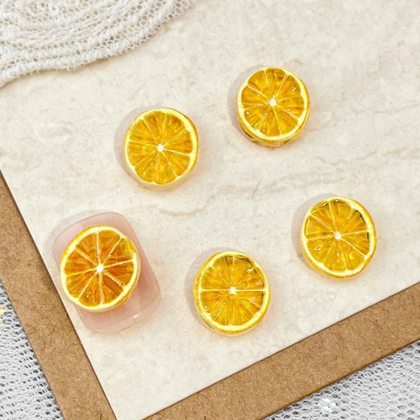 Sliced Fruits Orange Resin Nail Charms Simulated Food Toys Lemon Slices Nail Art Accessories DIY Cream Glue Manicure Decorations