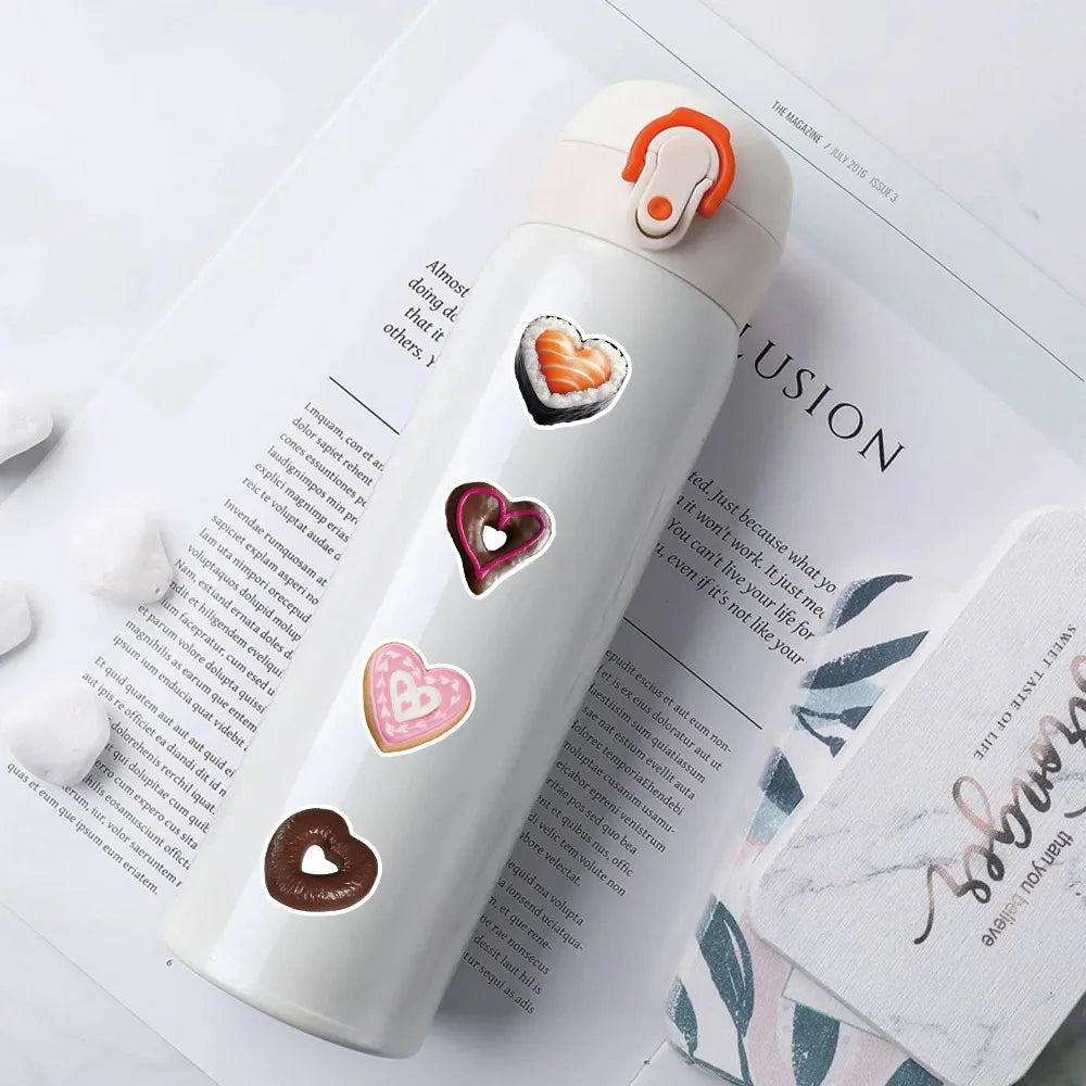 50/100Pcs Fresh Cartoon Heart Shape Food Doodle Stickers for Suitcase Shoe Rack Stationery Box Guitar Piano No Repeat Decals