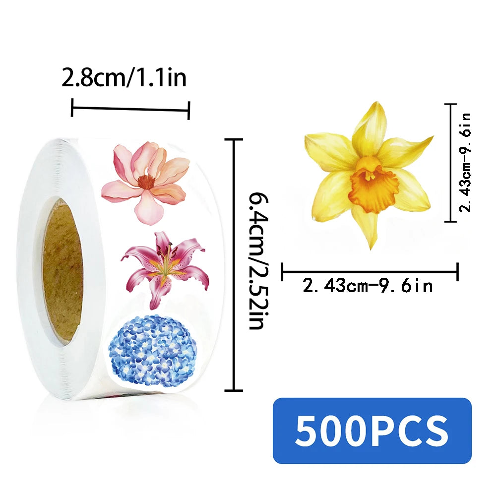 500PCS Flower Roll Stickers Nostalgia Skateboard Collage Fashion Phone Coffee Scrapbook For Fashion Luggage Decoration Sticker