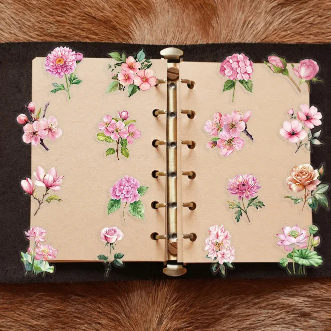 200PCS Cartoon Transparent PET Plastic Beautiful Flower Graffiti Stickers Luggage Guitar Notebook Stationery Decor Waterproof