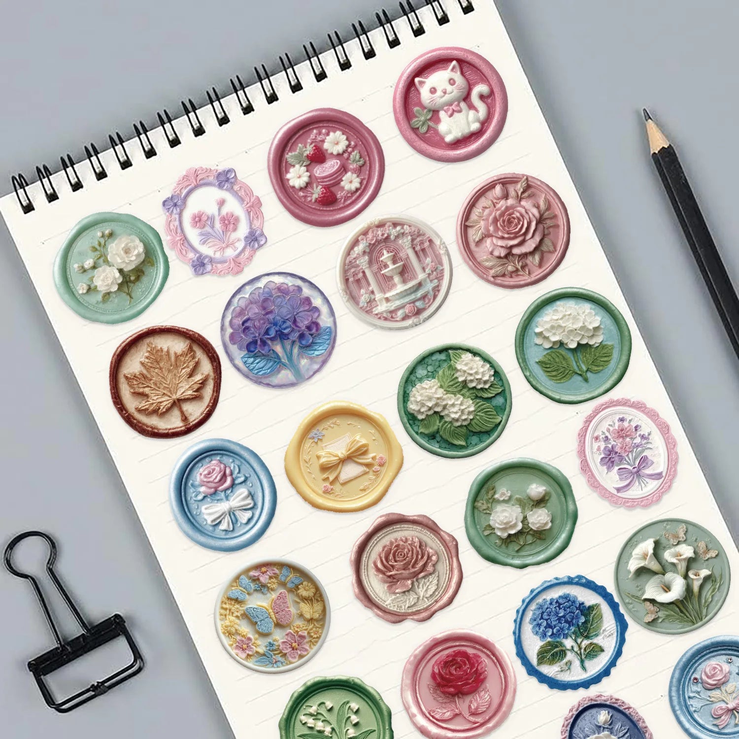 50/100 Transparent PET Cartoon Embossed Stamp Sticker Bag Waterproof Decorative Guitar Notebook Sticker