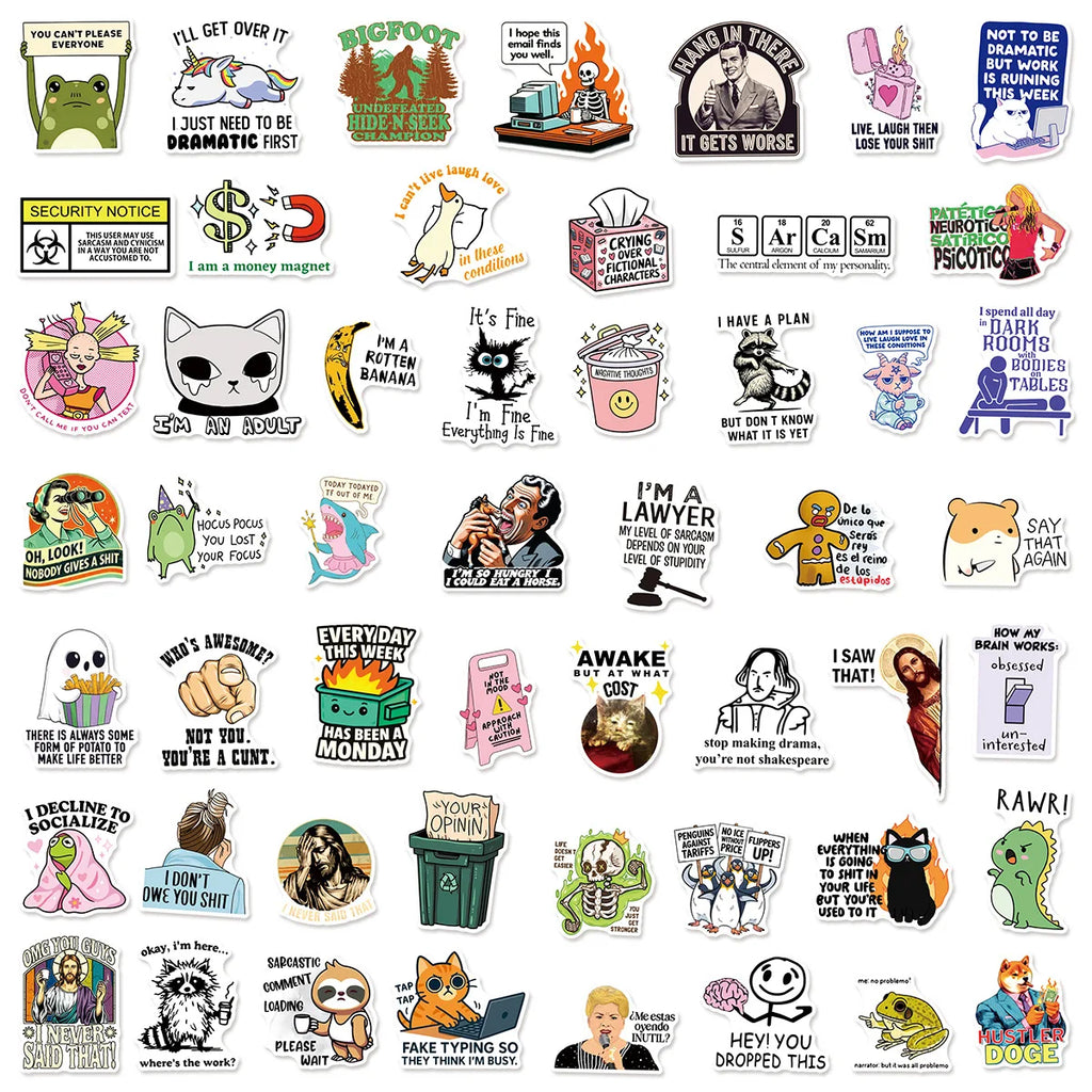 50/100Pcs Interesting Satire Graffiti Sticker Stationery Notebook Decals Phone Case Fridge Luggage DIY Decor Waterproof Sticker
