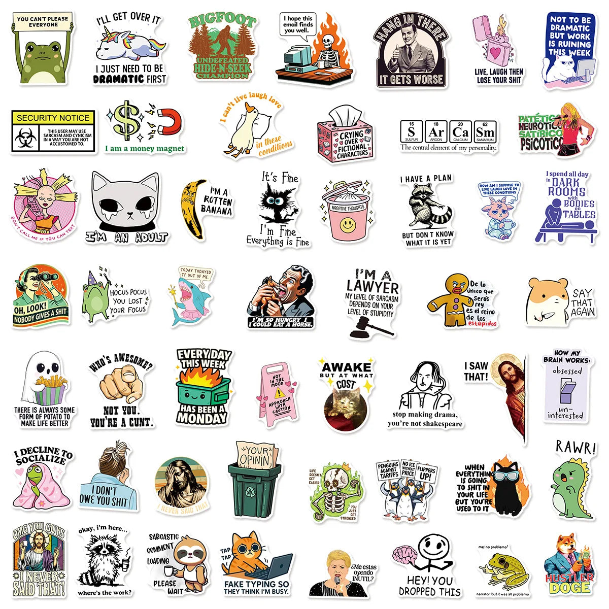 50/100Pcs Interesting Satire Graffiti Sticker Stationery Notebook Decals Phone Case Fridge Luggage DIY Decor Waterproof Sticker