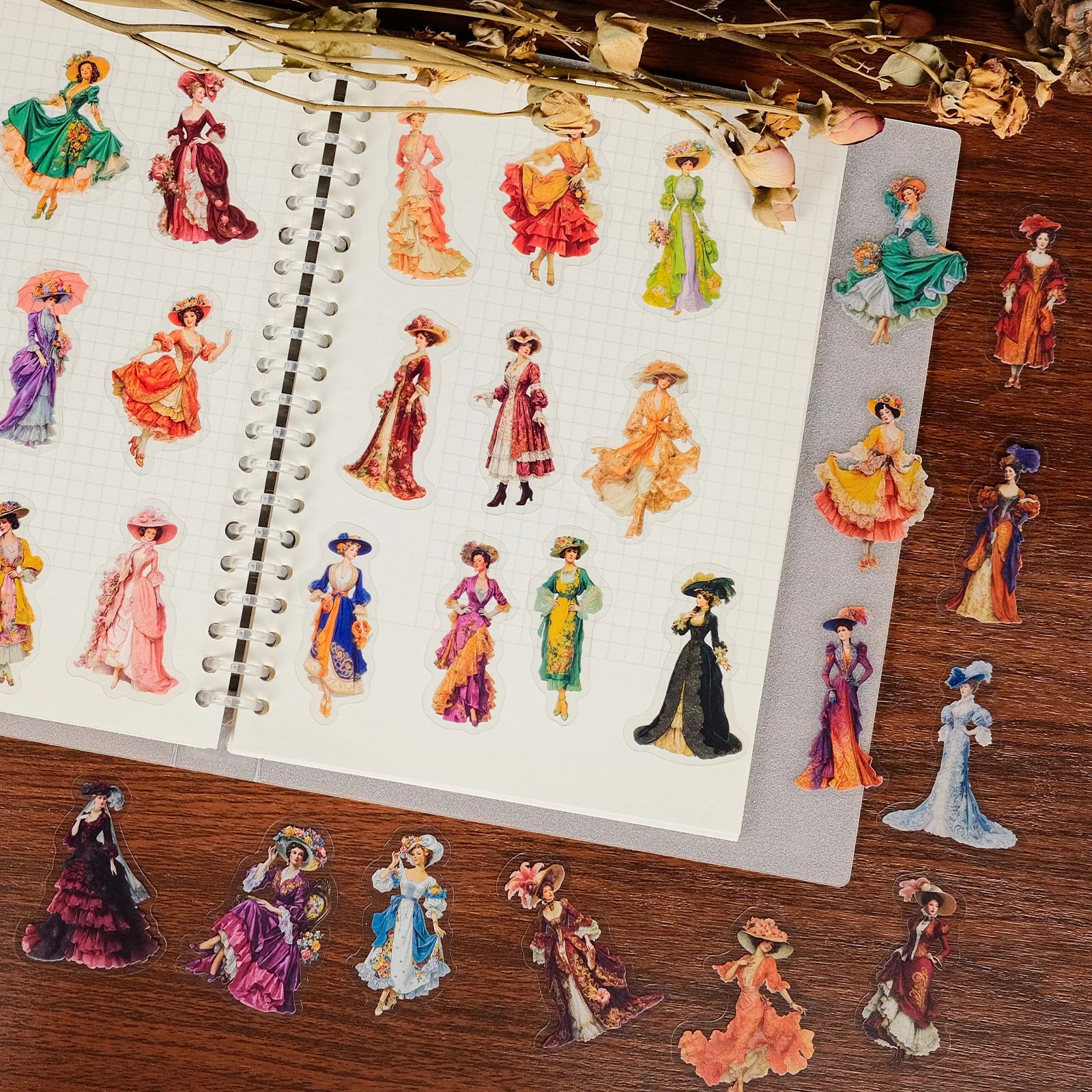 56PCS Vintage Palace Lady PET Stickers, Victorian Elegant Dress Stationery Diary Fridge Decor Art Sticker