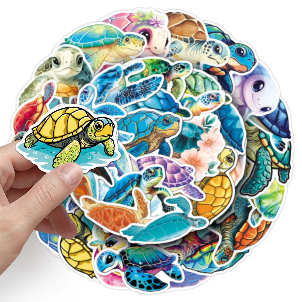 50-Pack Turtle Cartoon Ocean Animal Art Graffiti Waterproof Stickers for Thermos Guitar Helmet Luggage Student Stationery