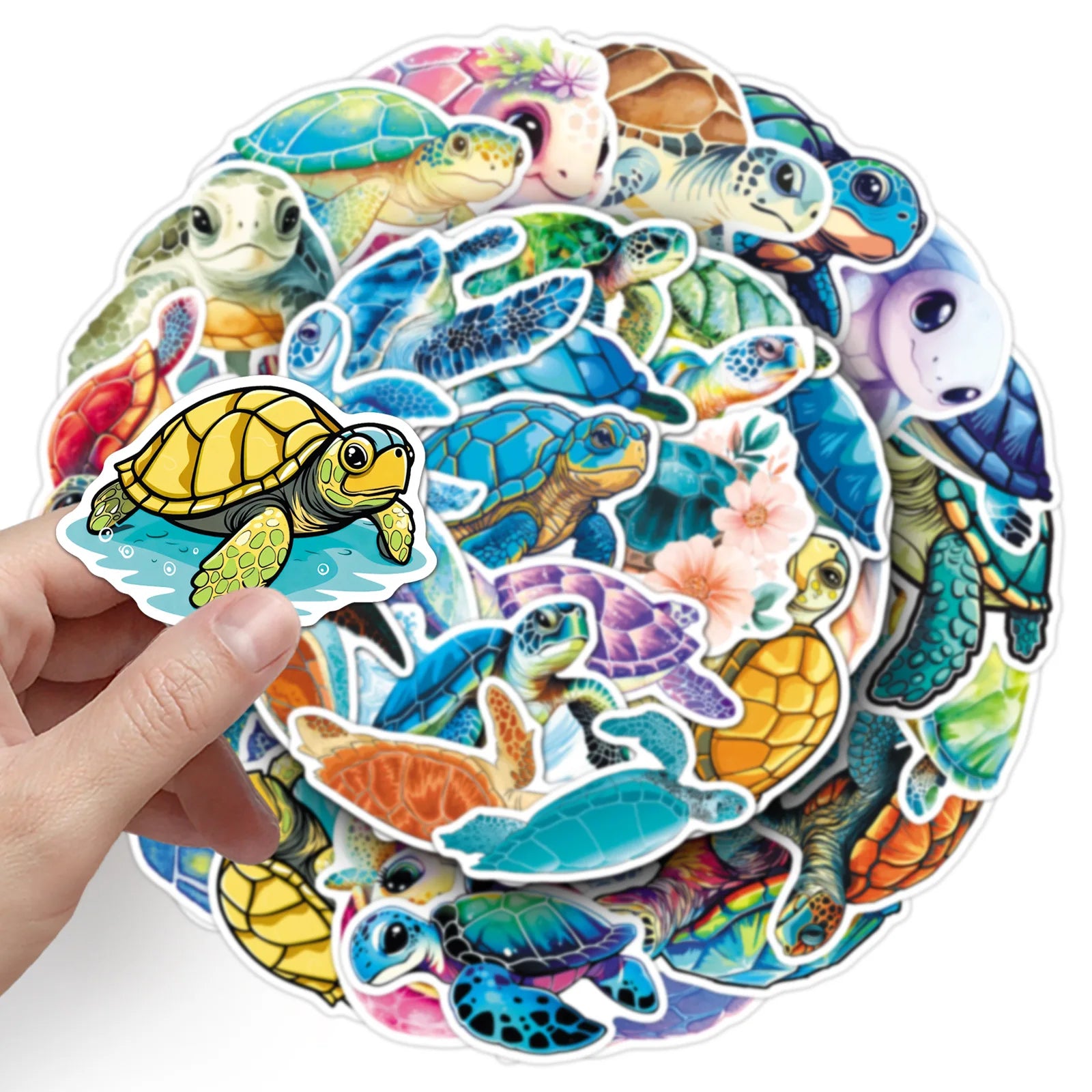 50-Pack Turtle Cartoon Ocean Animal Art Graffiti Waterproof Stickers for Thermos Guitar Helmet Luggage Student Stationery