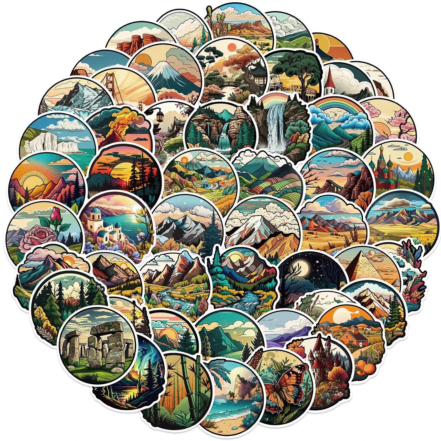 50/100PCS Cartoon Outdoor Landscape Graffiti Stickers Decoration Guitar Notebook Luggage DIY Reward Stickers