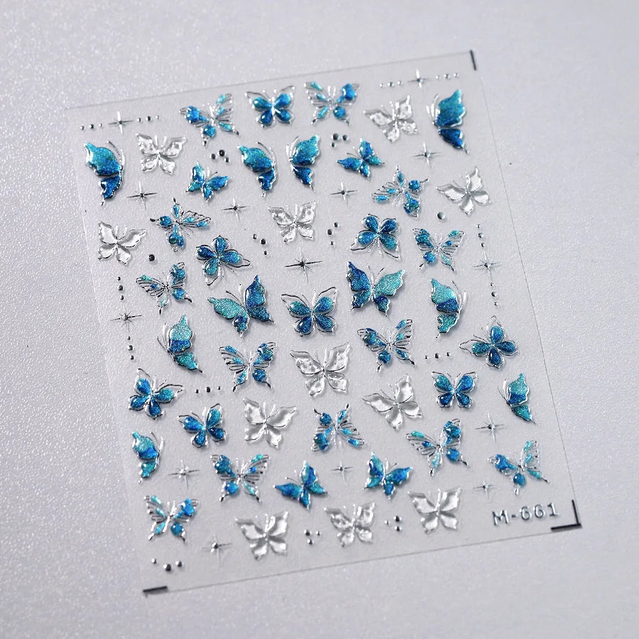 5D Butterfly Nail Stickers Sparkling Jelly Butterfly Nail Art Sticker Decorations Decals DIY Self Adhesive Slider Manicure Parts