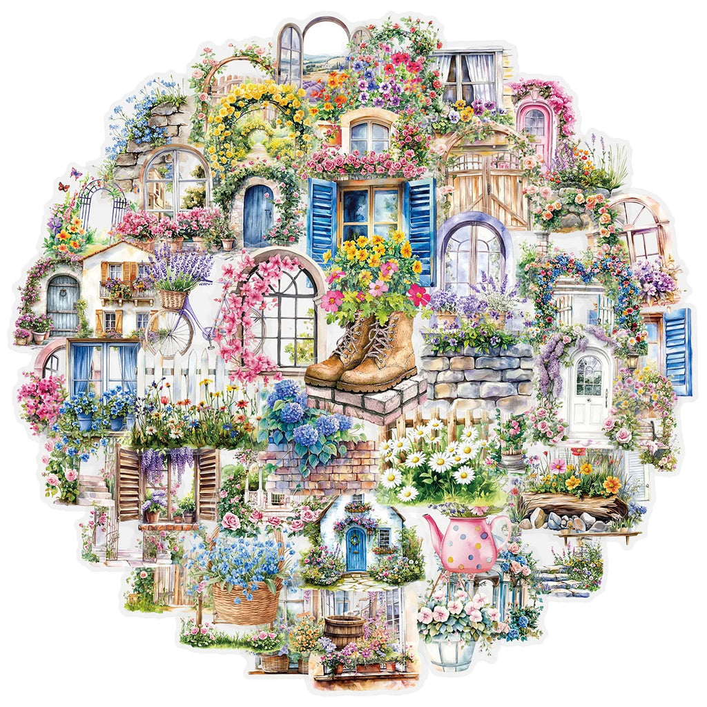 50PC Transparent Garden Flower Wall Stickers Pack Phone DIY Diary Luggage Glass Cup Decoration Stickers