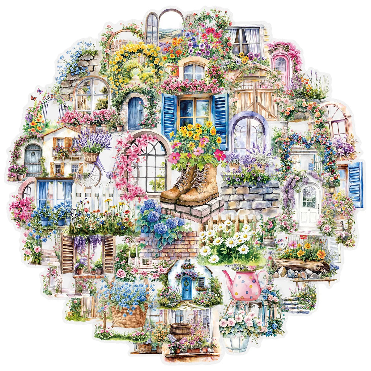 50PC Transparent Garden Flower Wall Stickers Pack Phone DIY Diary Luggage Glass Cup Decoration Stickers