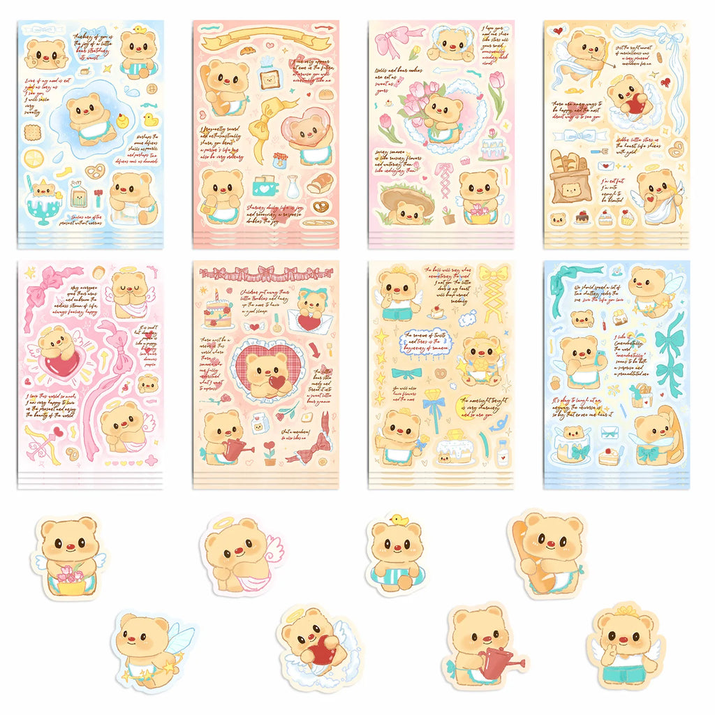 8/16PCS INS Style Butter Bear Puzzle Stickers Waterproof Diary Notebook Stationery School Supplies DIY Decorative Stickers