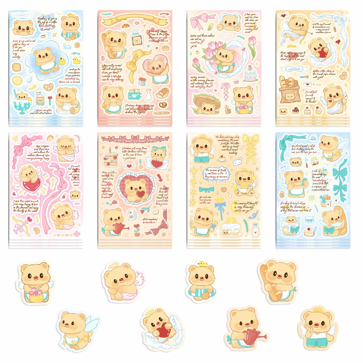 8/16PCS INS Style Butter Bear Puzzle Stickers Waterproof Diary Notebook Stationery School Supplies DIY Decorative Stickers