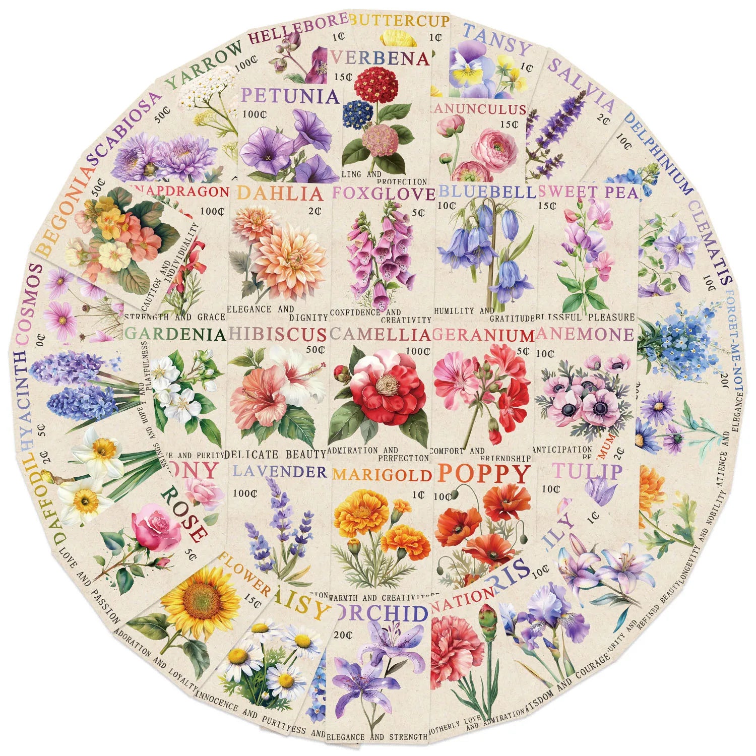 50/100PCS Cartoon Retro Stamps Flower/Marine Aesthetics DIY Waterproof Stickers For Decor Guitar Notebook Luggage Stationary