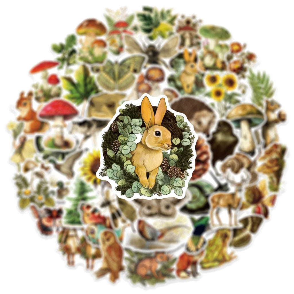 50/100PCS Retro Animal & Plant Graffiti Stickers Water Cup Decoration Stickers Luggage Tablets Diary DIY Stickers