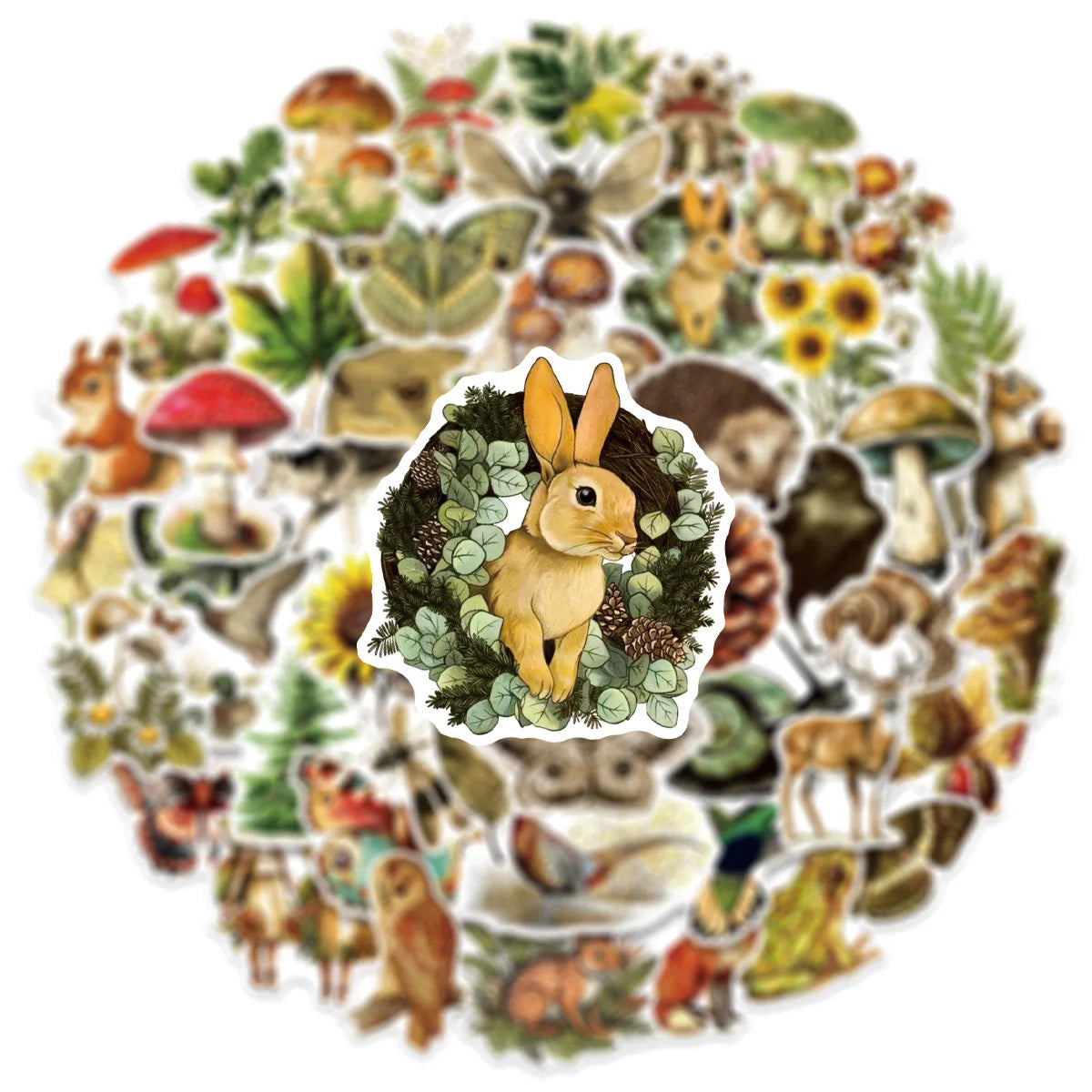 50/100PCS Retro Animal & Plant Graffiti Stickers Water Cup Decoration Stickers Luggage Tablets Diary DIY Stickers