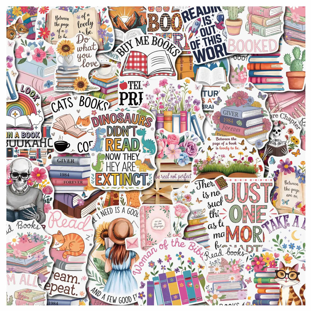 50/100 Pcs INS Style Cartoon Books Fresh Doodle Stickers for Cup Phone Notebook Guitar Bookshelf Stationery Box Bicycle Decals