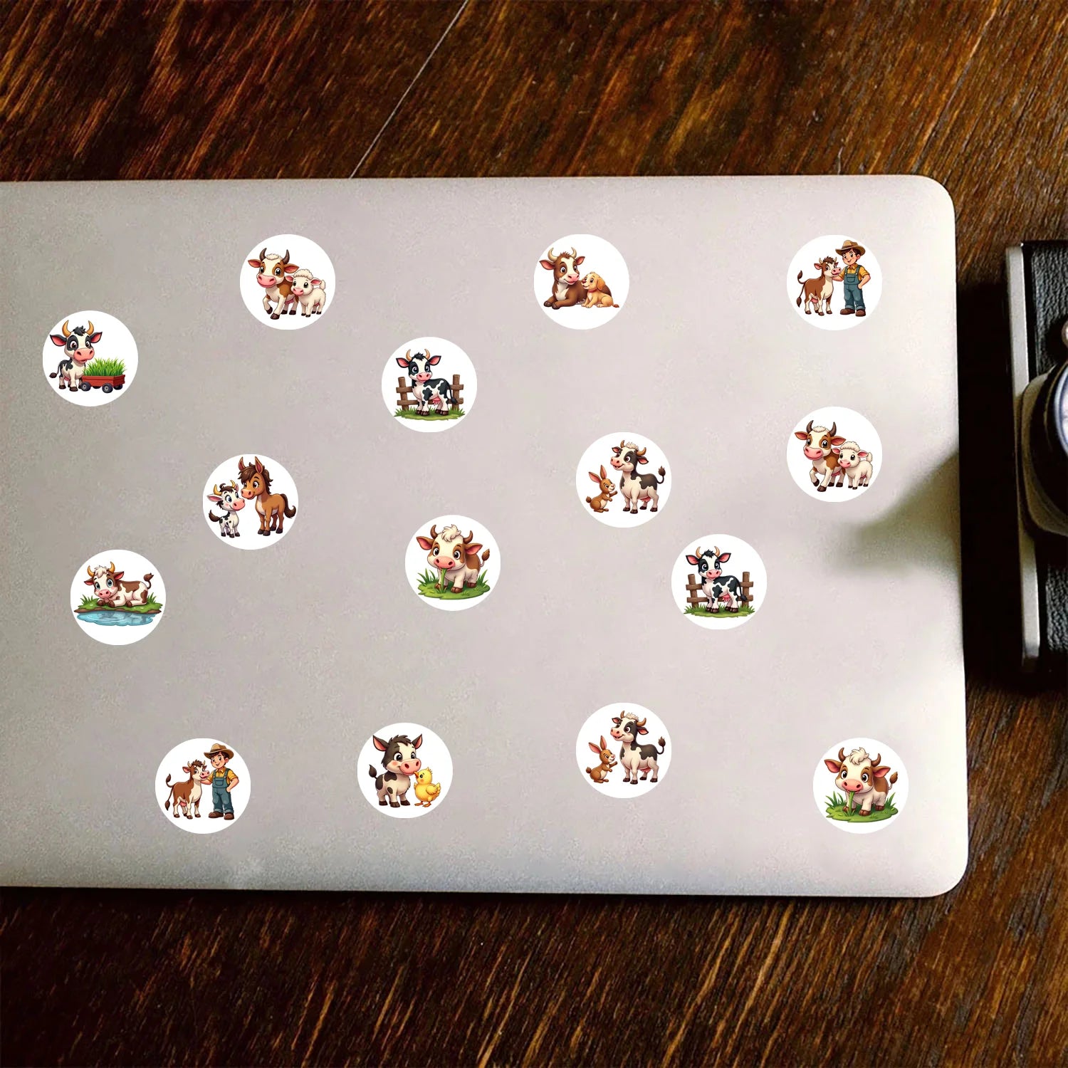 1Roll(500Pcs) Kawaii Little Cow and Farm Friends Stickers 2.5cm/1.0'' 10 Designs Decals Diy Adorn Gifts Package Sealing Labels