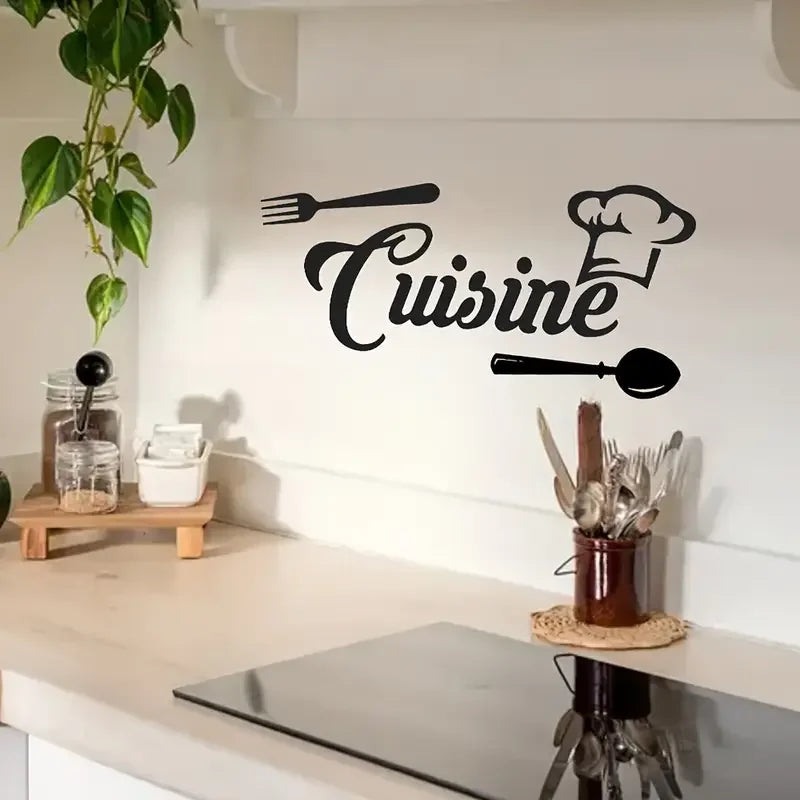 1pc Art Deco French Culinary Wall Decal - Polyvinyl Chloride Self-Adhesive Irregular Shape Detachable Kitchen Cuisine Lettering