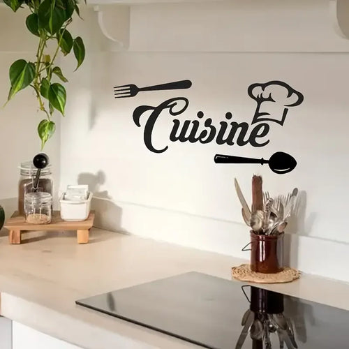 1pc Art Deco French Culinary Wall Decal - Polyvinyl Chloride Self-Adhesive Irregular Shape Detachable Kitchen Cuisine Lettering