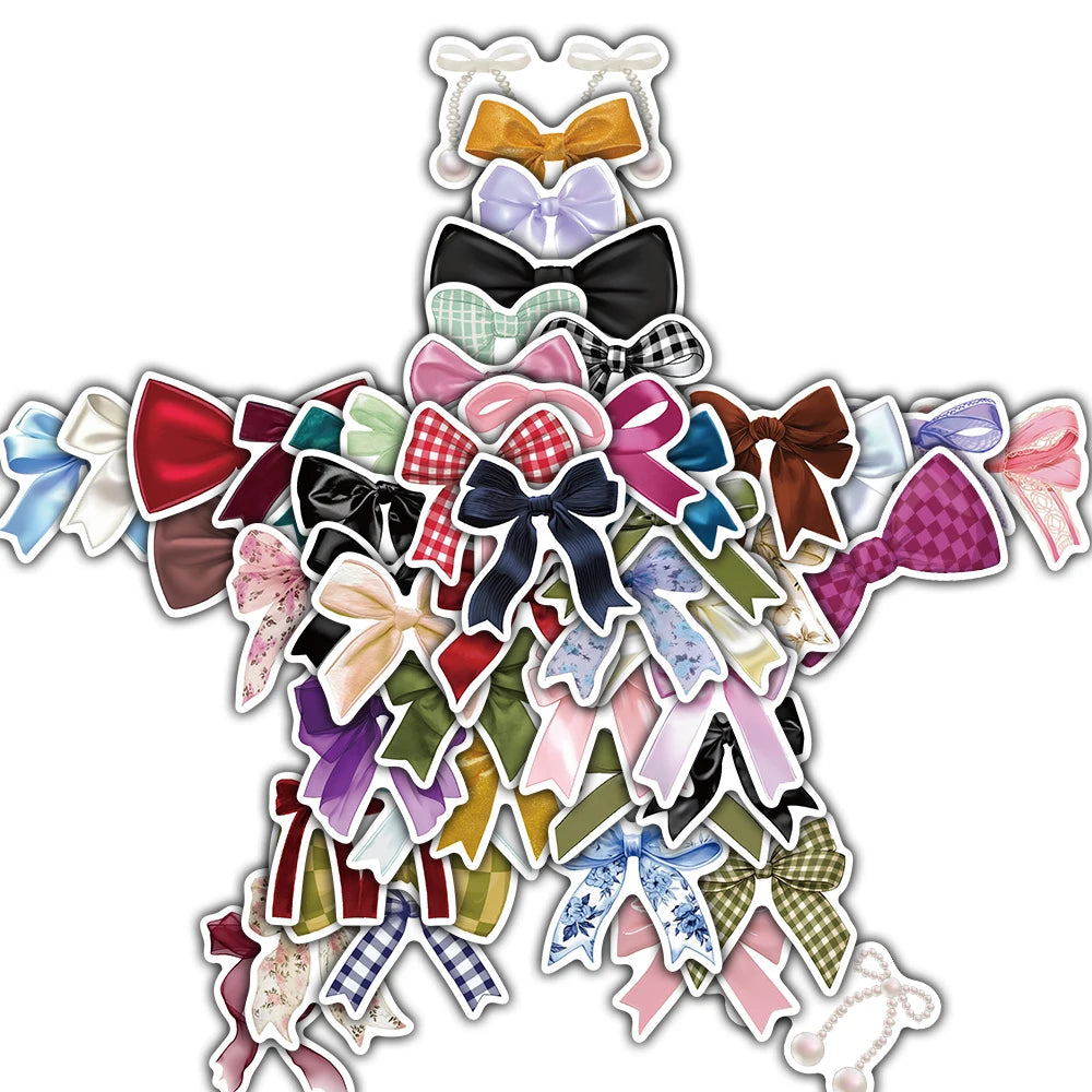 50PCS Cute Bow Sticker Guitar Y2K Fashion Skateboard Wall Bar Cafe Living Phone Bicycle Guitar Waterproof Graffiti Stickers