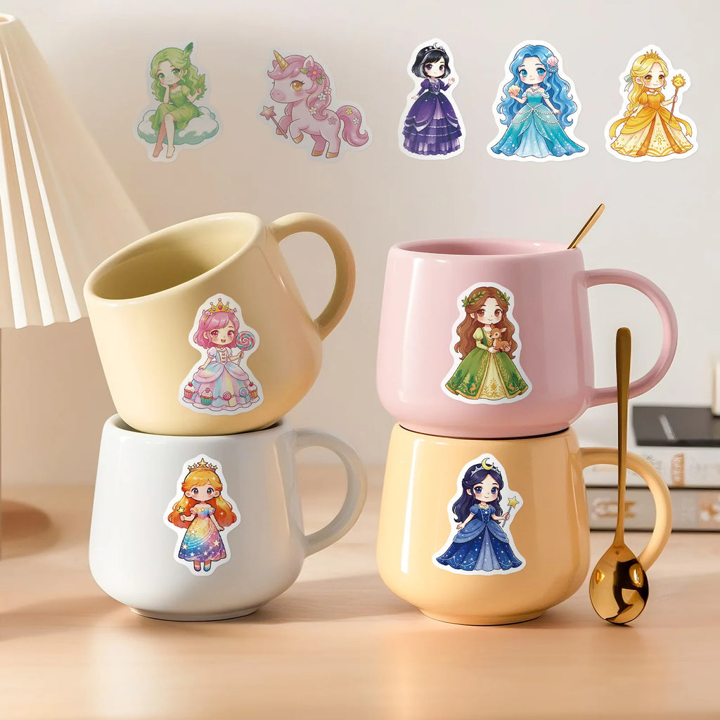 50/100 Pcs Cartoon Princess Dress Theme Stickers for Laptop Scrapbook Phone Case Thermos Toy Shelf File Holder Removable Decals