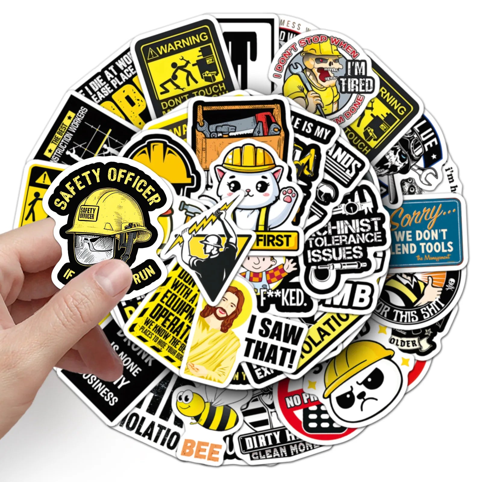 50PCS Safety Helmet Slogan Stickers, Warning Signs Stationery Computer Helmet Suitcase Decora Art Stickers