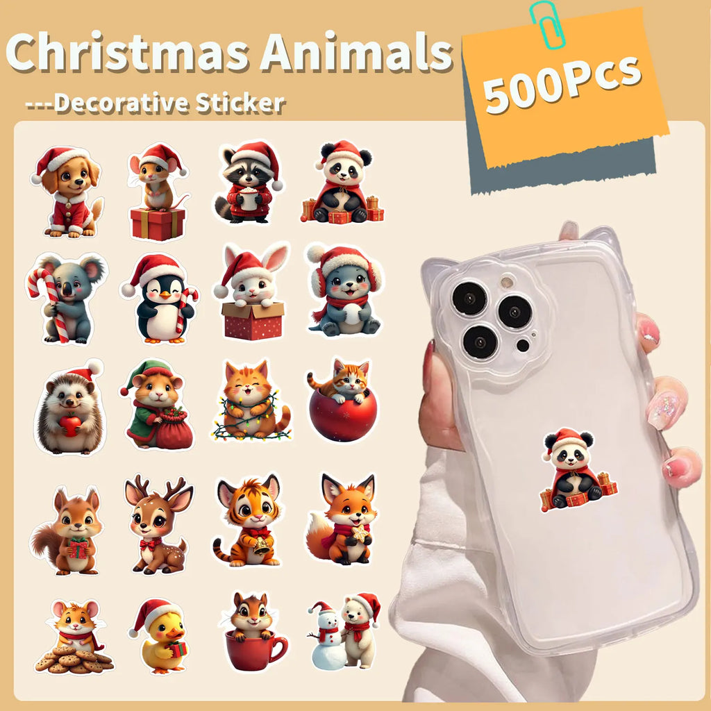 1Roll(500Pcs)10 Irregular Loveable Christmas Animals Stickers 2.5cm/1'' DlY Craft Decor Festival Sealing Scrapbook Labels