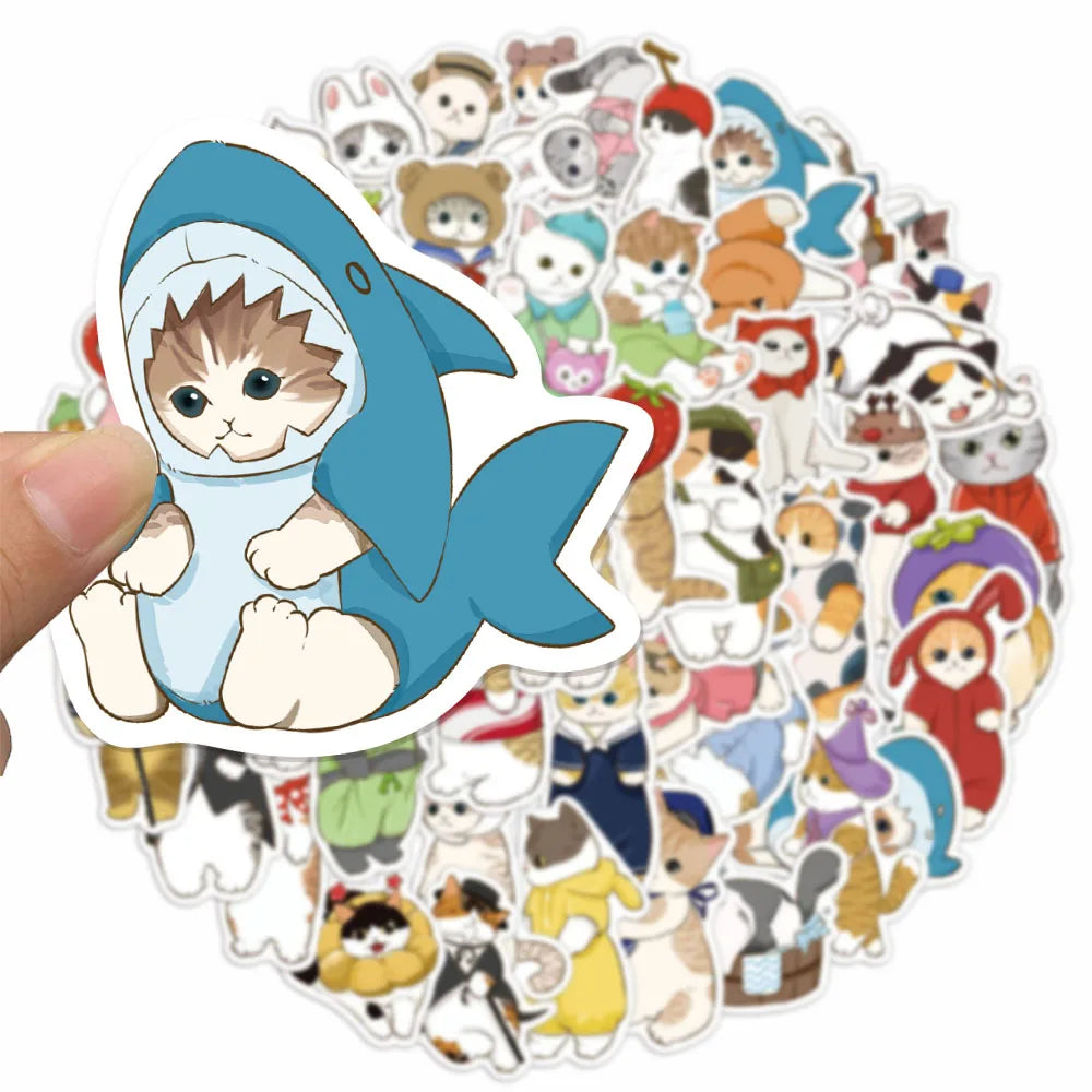 50PCS Creative Popular Clothing Headwear Cat Cute Cartoon Fun Stickers DIY Manual Account Phone Case Notebook Skateboard