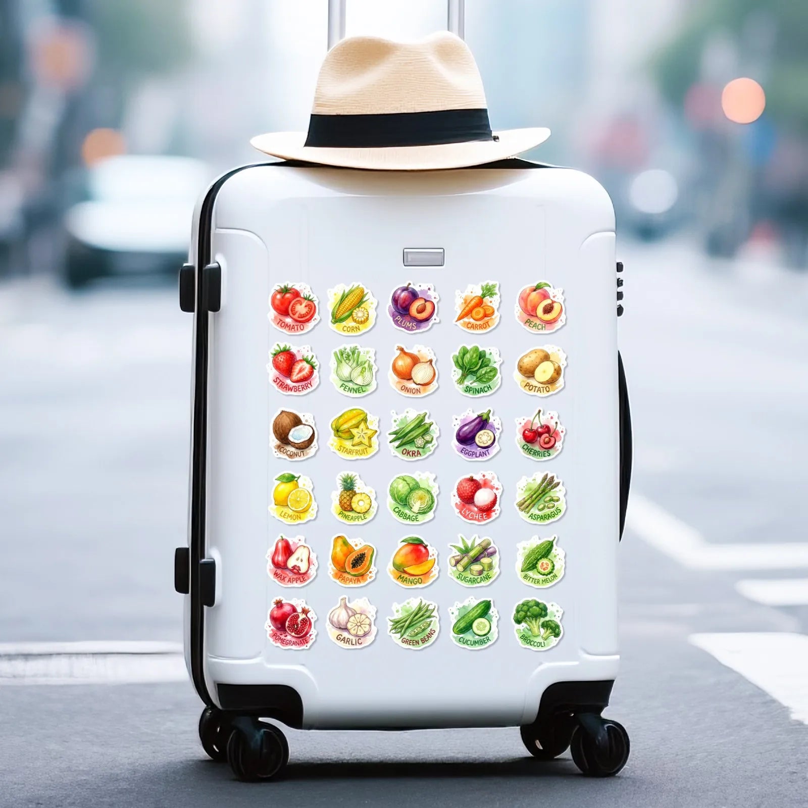 50/100 Pcs HD Watercolor Vegetable Fruit Food Stickers Thick Waterproof for Phone Fridge Cabinet Oven Lunch Box Helmet Decals