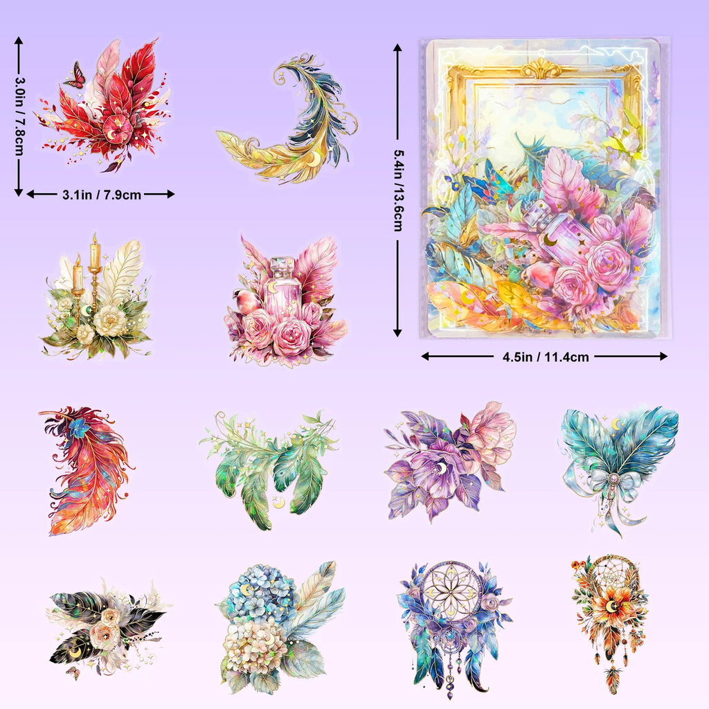30PCS Feather Stickers, Artistic Retro DIY Waterproof Stickers for Scrapbook Supplies Junk Journa