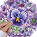 50Pcs Cartoon Purple Flower Sticker Packs Waterproof Transparent PET Decor Guitar Notebook Stationary Stickers
