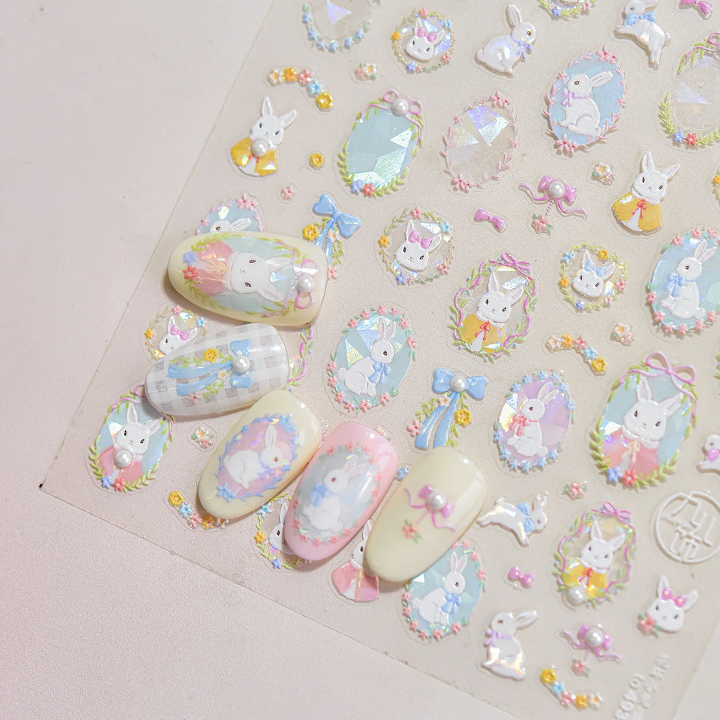 5D Crystal Diamond Nail Stickers Flower Butterfly Little Rabbit Nails Art Accessories Stickers DIY Self Adhesive Manicure Decals