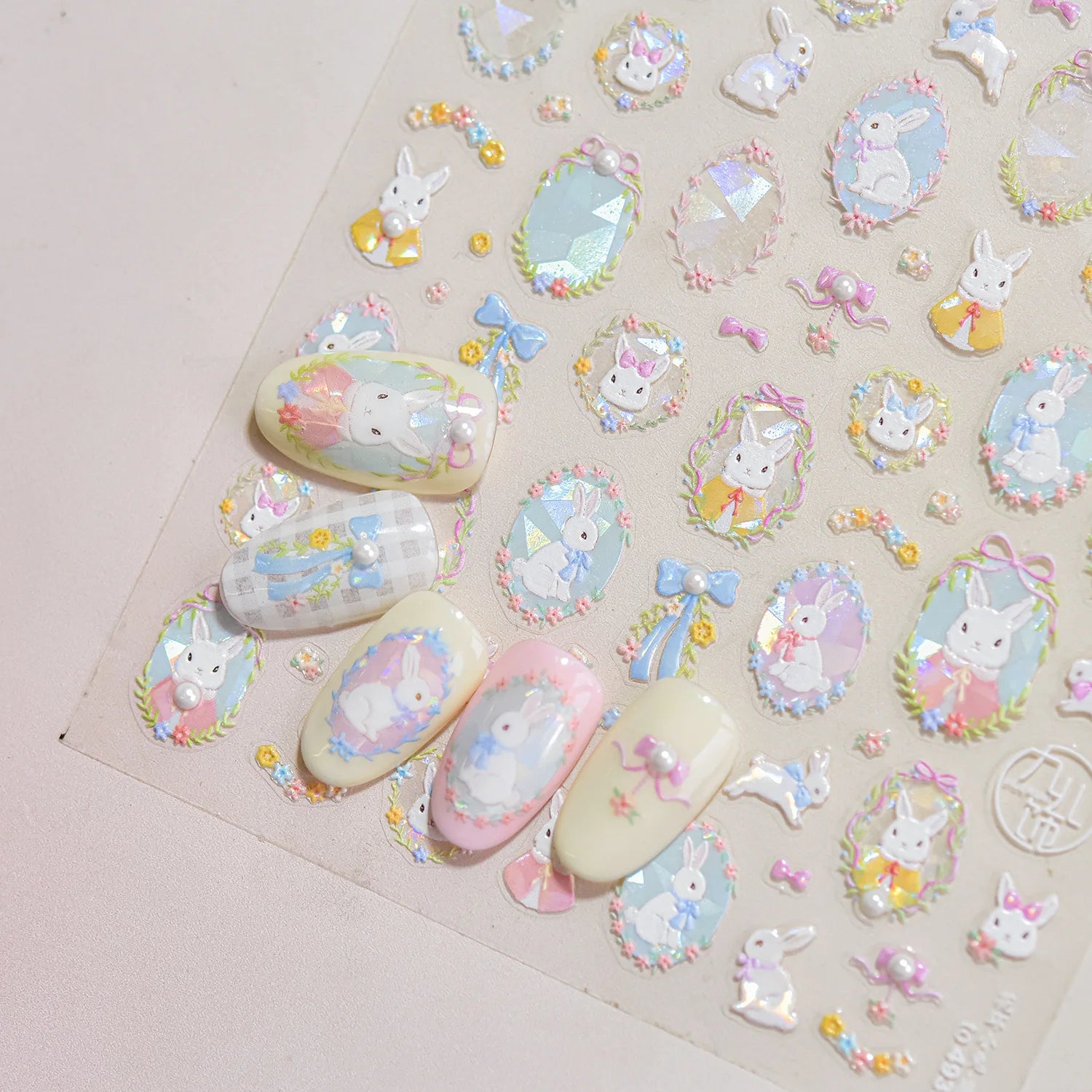 5D Crystal Diamond Nail Stickers Flower Butterfly Little Rabbit Nails Art Accessories Stickers DIY Self Adhesive Manicure Decals