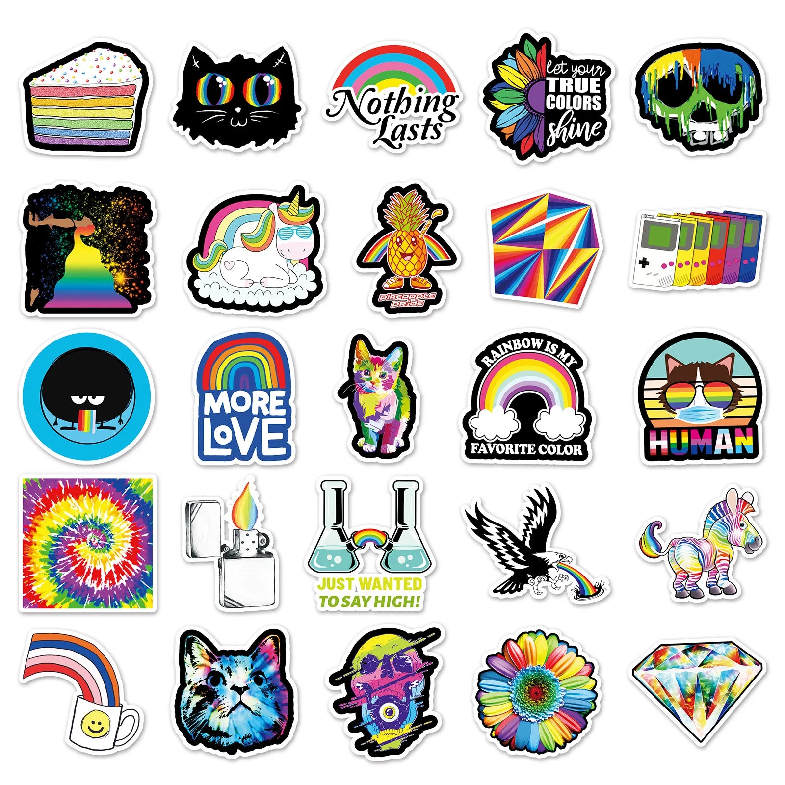 50-Pack Rainbow Color Graffiti Decal Stickers for Laptop Water Bottle Guitar Skateboard Personalized Notebook Decoration