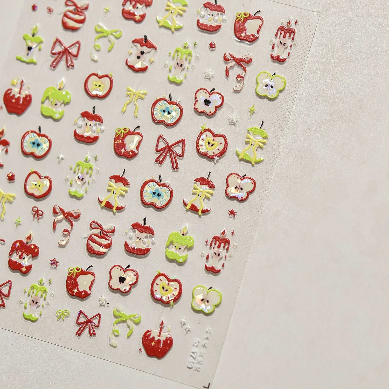 Red Green Apple Nail Art Accessories Stickers Jelly Nail Stickers Self Adhesive Fresh Apple Pattern Nails 3D Decorations Decals