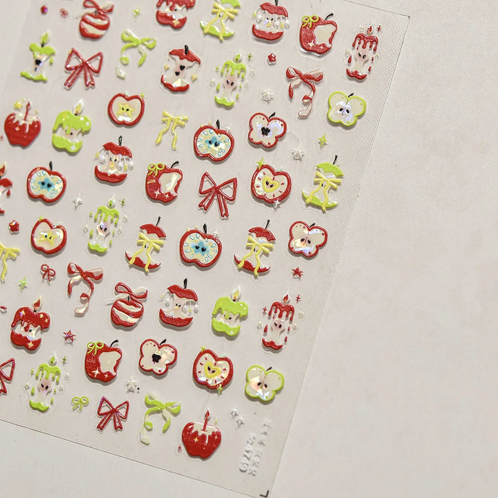 Fresh Sweet Fruits Strawberry Cherry Bowknot Love Heart Lemon 5D Nail Art Stickers Self Adhesive Decorations Nail Manicure Decal