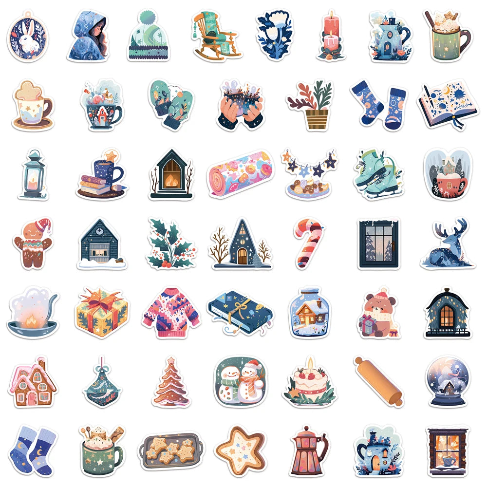 50PCS Winter Cartoon Stickers Exquisite Laptop Materials Phone Cases Laptop Suitcases Water Cups Waterproof Stickers