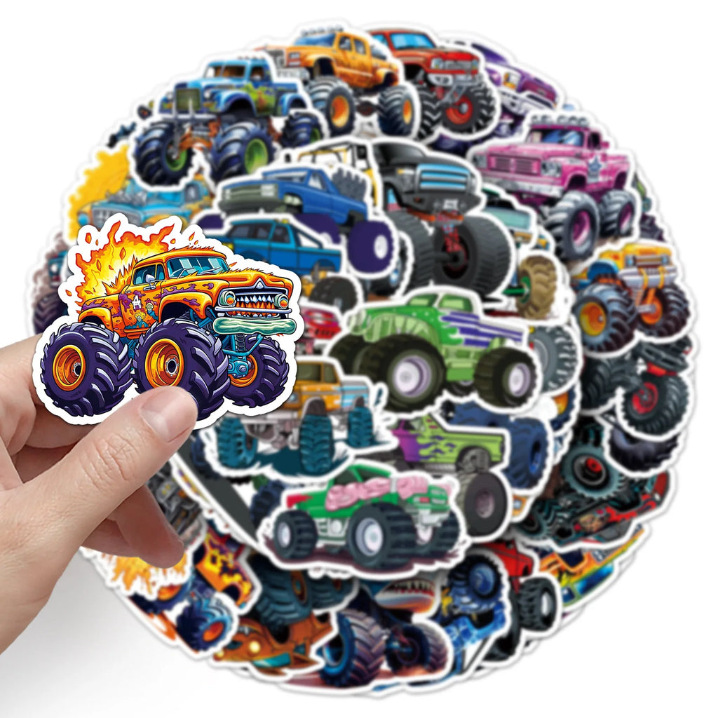 100Pcs Monster Truck Stickers Cartoon Stationery School Supplies Decorative Decals Notebook Phone Fridge Luggage DIY Sticker