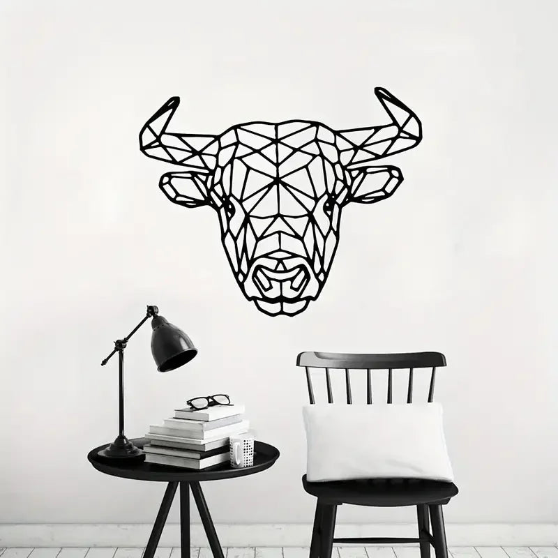 1pc Artistic Vinyl Wall Decal, Geometric Bull Animal Silhouette Mural, Wall Art Sticker For Bedroom, Entryway, Living Room, Offi